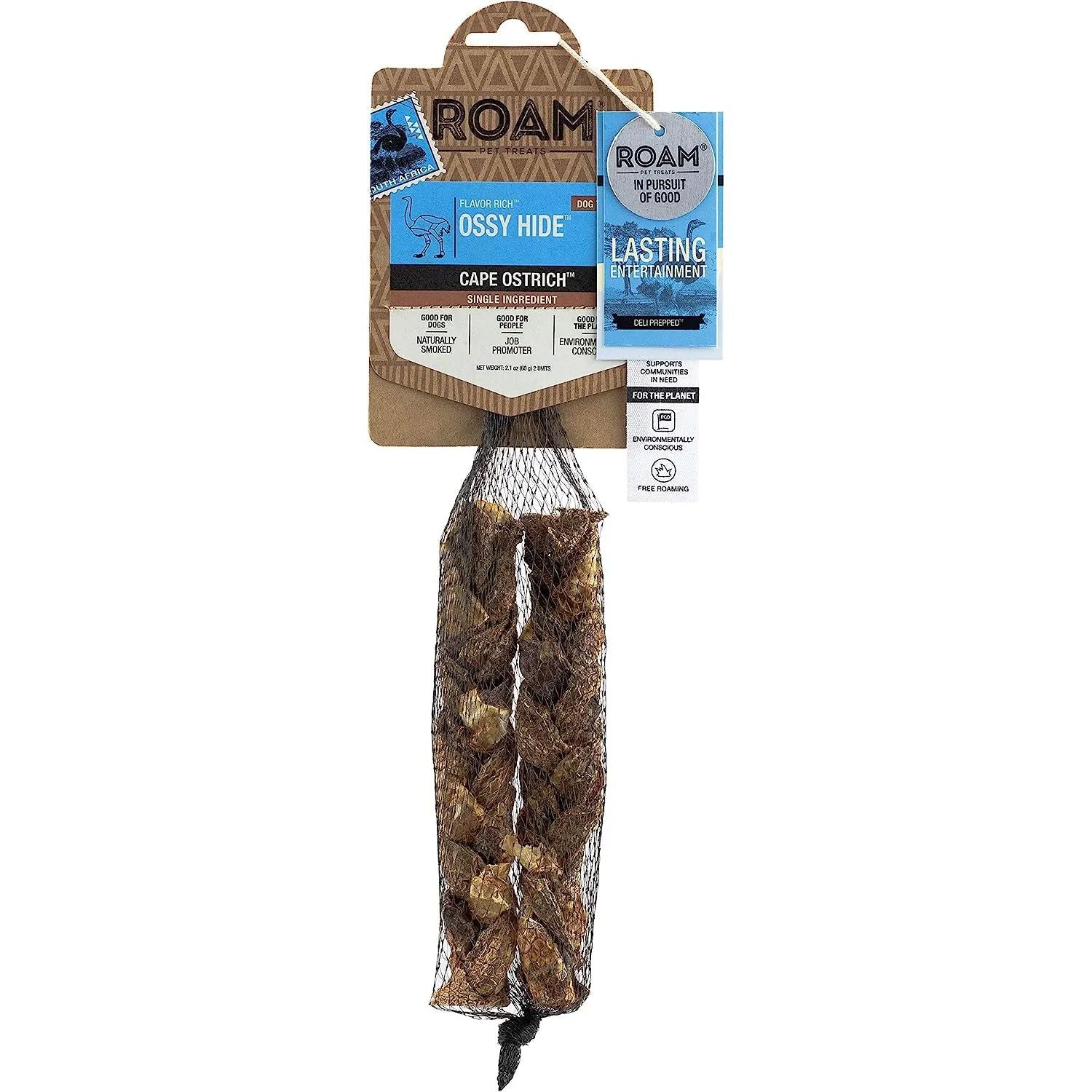 Roam Pet Treats Ossy Hide Twists Ostrich Dog Chew Roam