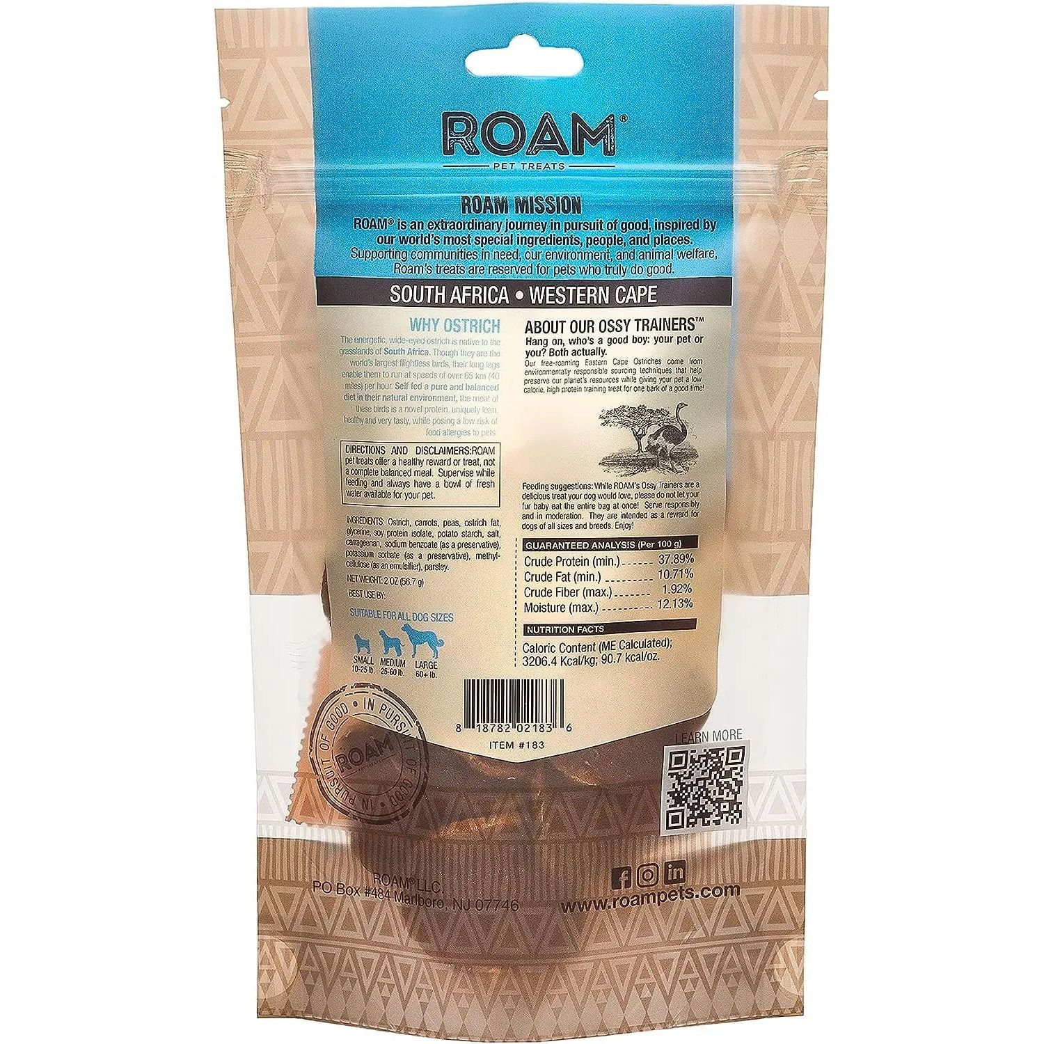 Roam Pet Treats Ossy Trainers Ostrich Training Treats for Dogs Roam