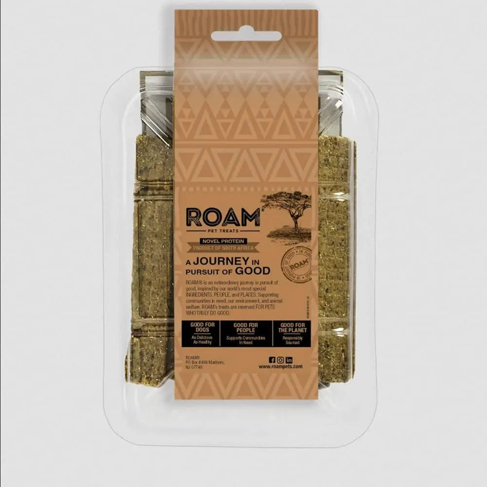 Roam Pets Ossy Ostrich Jerky Healthy Dog Treats 5oz Roam