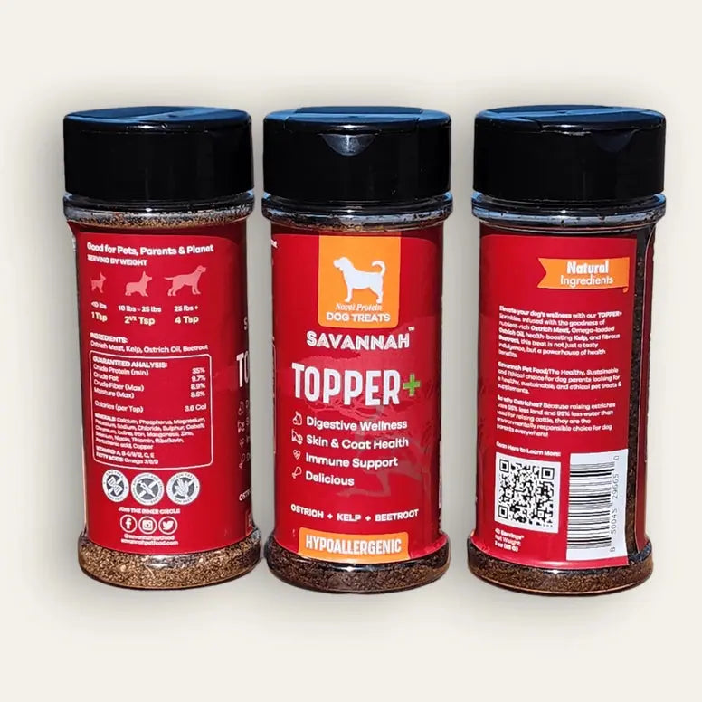 Savannah Pet Food Topper Plus: Ostrich & Beetroot - The Flavorful, Gut-Healthy Superfood Boost for Your Dog's Kibble 3 oz Savannah Pet Food