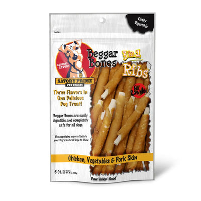 Savory Prime Beggar Bone 3in1 Ribs Dog Treat Savory Prime