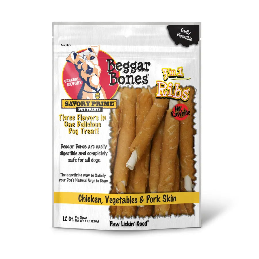 Savory Prime Beggar Bone 3in1 Ribs Dog Treat Savory Prime