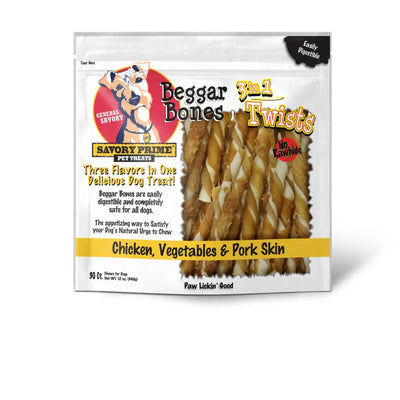 Savory Prime Beggar Bone 3in1 Twists Dog Treat Savory Prime