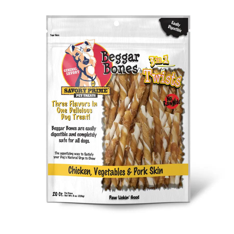 Savory Prime Beggar Bone 3in1 Twists Dog Treat Savory Prime