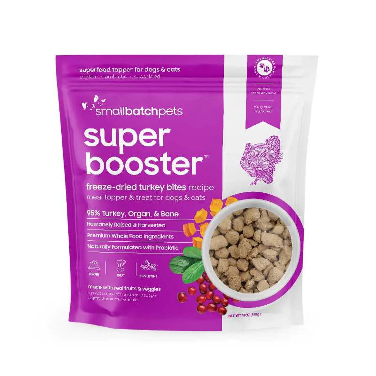 Smallbatch Super Booster Turkey SmallBites Freeze-Dried Dog & Cat Meal Topper & Treats 18oz Smallbatch