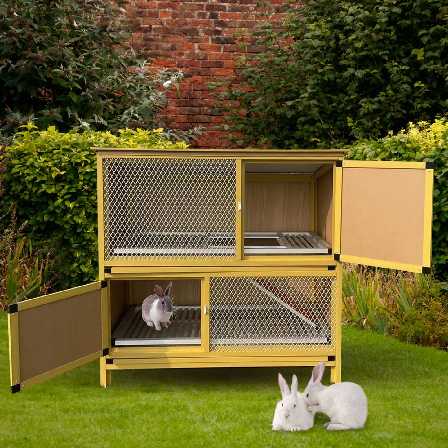 Talis-us Rabbit Hutch Small Animals Habitat with Ramp, Removable Tray, and Weatherproof Roof Talis Us