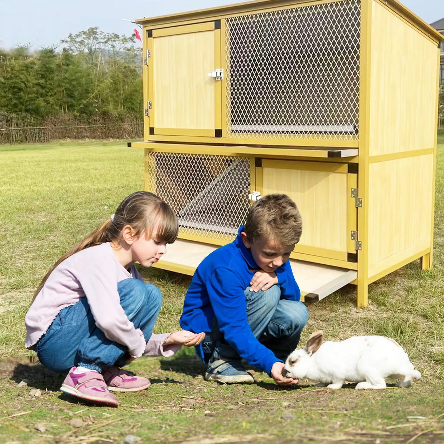 Talis-us Rabbit Hutch Small Animals Habitat with Ramp, Removable Tray, and Weatherproof Roof Talis Us