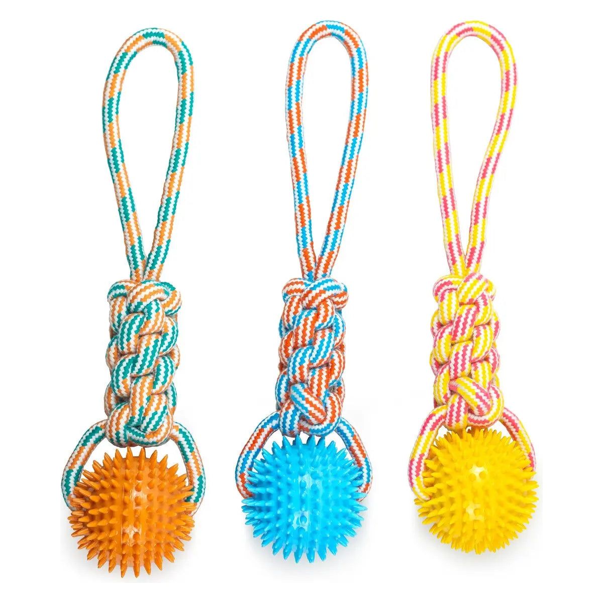 ThoozyPet Knotted Tug Rope Dog Toy with TPR Spike Ball 16" ThoozyPet