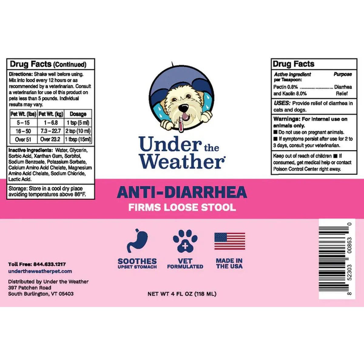 Under the Weather Anti-Diarrhea Liquid for Dogs 4oz Under the Weather