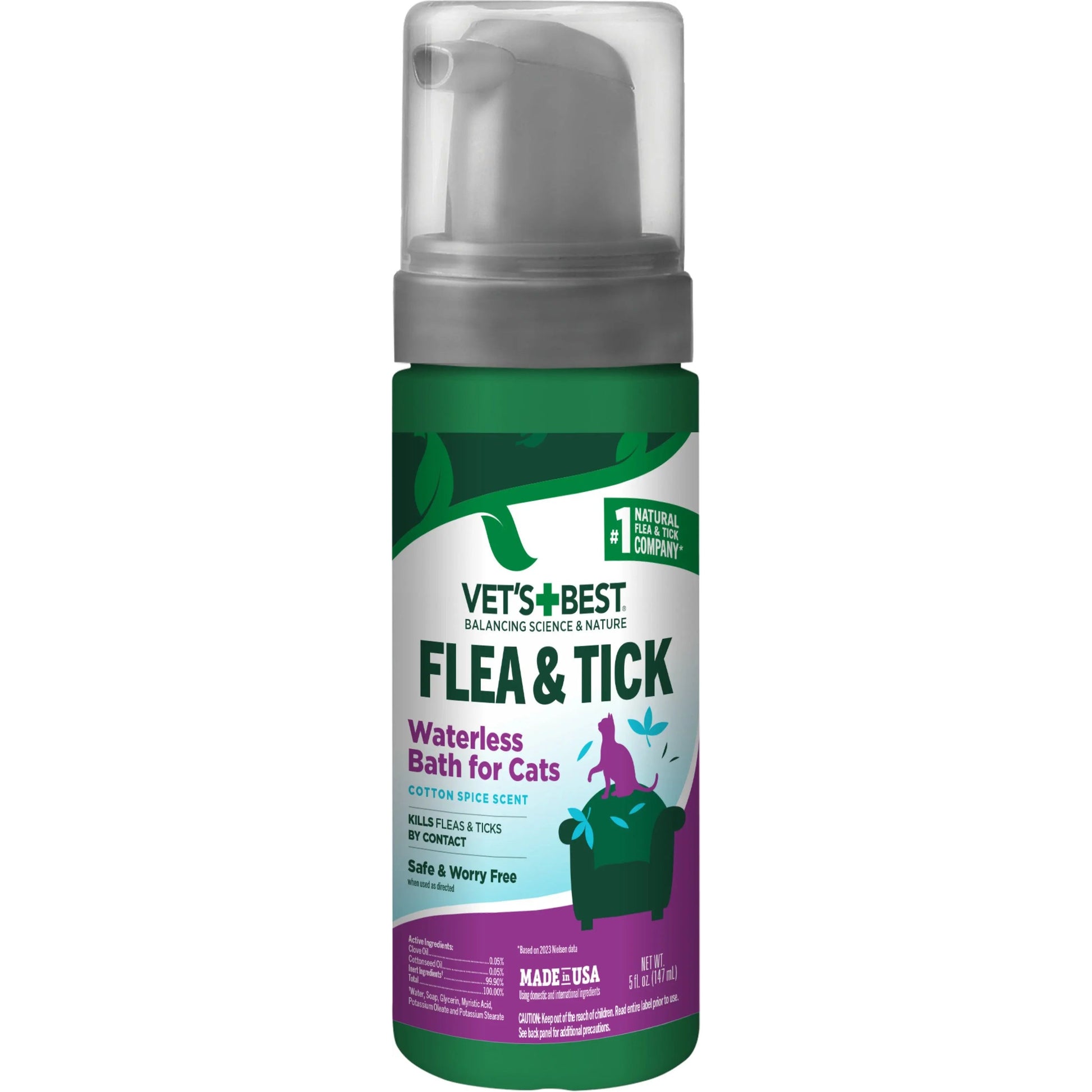 Vet's Best Flea & Tick Cotton Spice Scent Waterless Bath for Cats Vet's Best