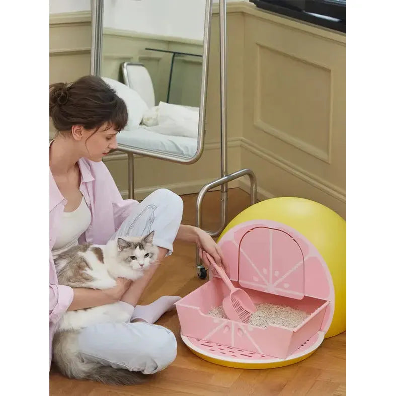 Vetreska Grapefruit  Odor Control Kitty Litter Box with Lid and Scoop VETRESKA