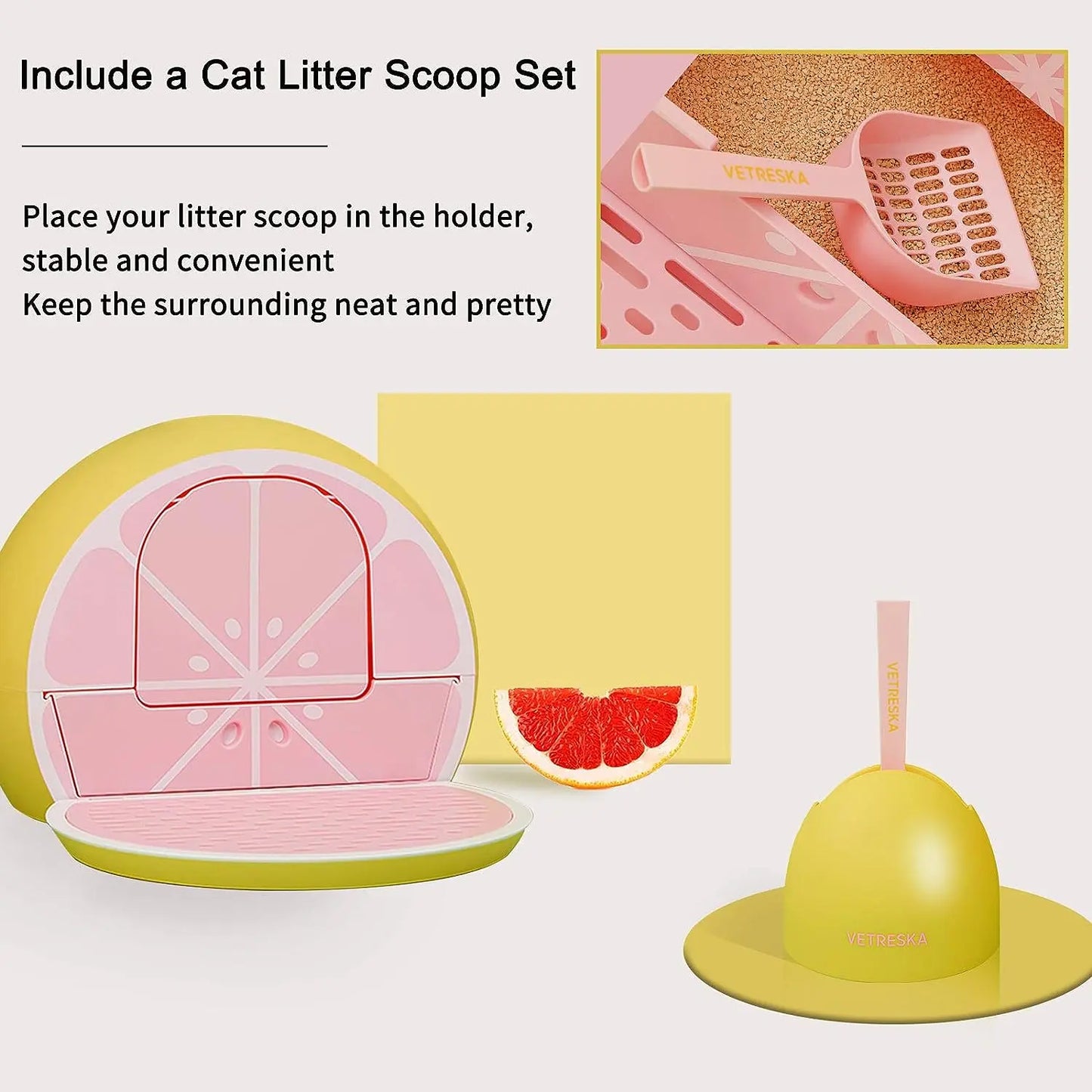 Vetreska Grapefruit  Odor Control Kitty Litter Box with Lid and Scoop VETRESKA