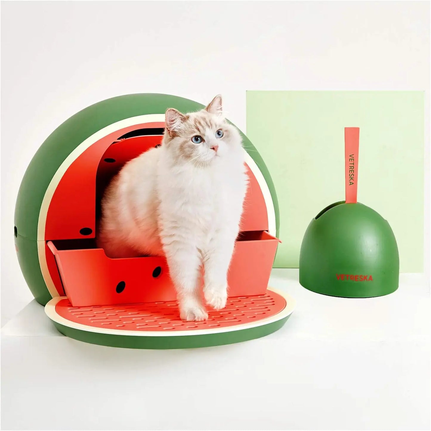 Vetreska Watermelon Odor Control Kitty Litter Box with Lid and Scoop VETRESKA