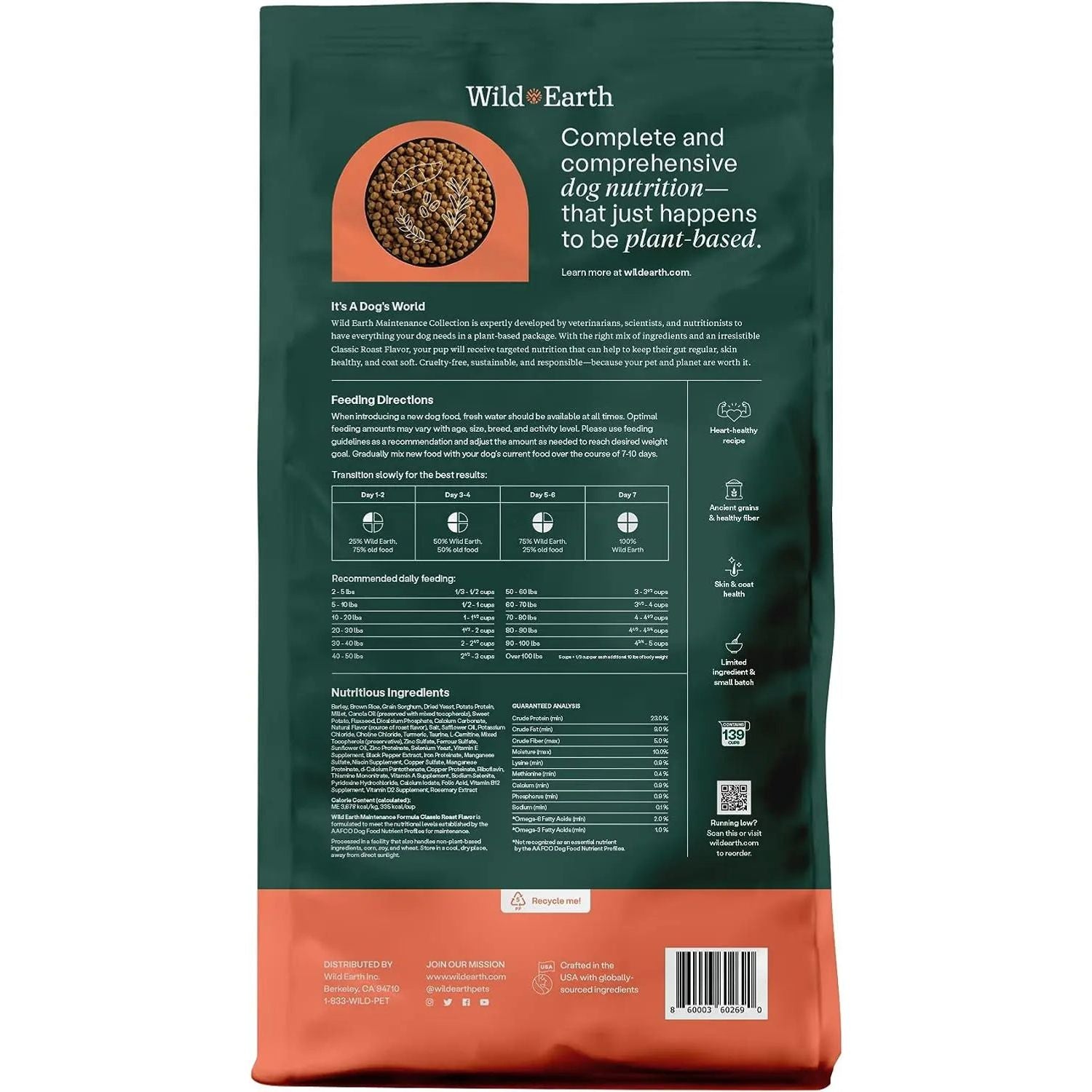 Wild Earth Maintenance Formula Vegan Dog Food Allergy Relief Classic Roast Flavor Wild Earth