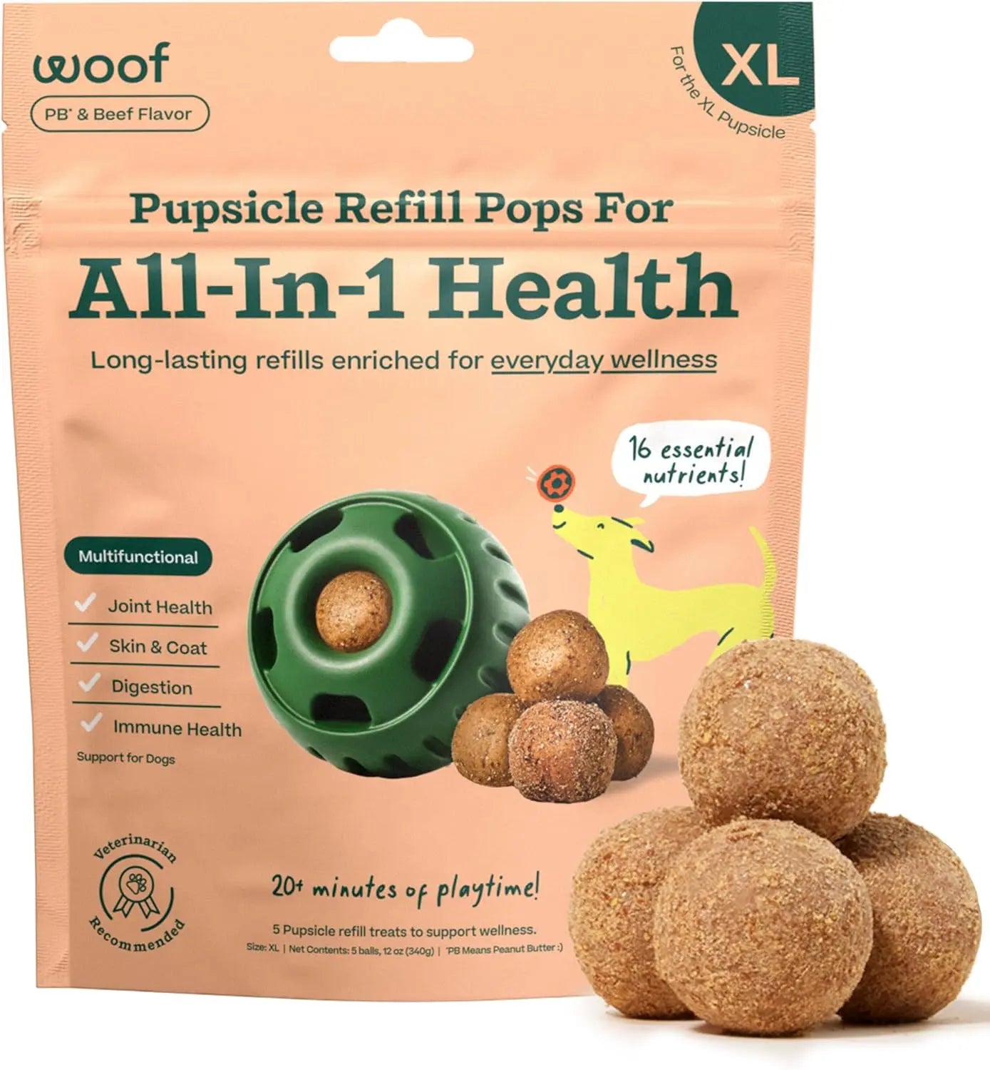 Woof Pet Pupsicle Pops Refills All-in-1 Health Beef Grain-Free Lickable Dog Treats Woof Pet