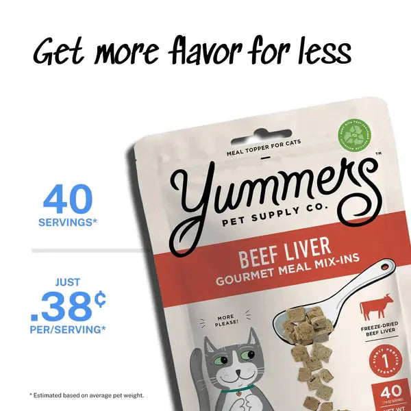 Yummers Freeze dried Beef Liver Gourmet Meal Mix in for Cats Food Topper, 2.5 oz. Yummers