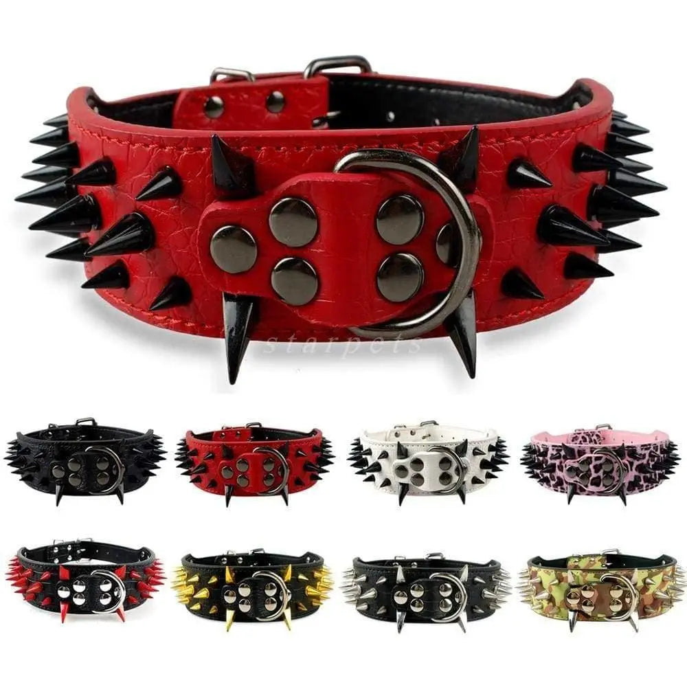 2" Wide Sharp Spiked Studded Leather Dog Collars Pitbull Bulldog Big Dog Collar Adjustable Talis Us