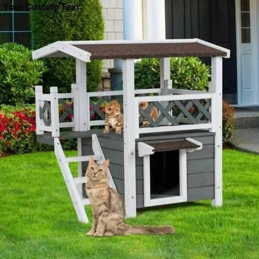 2 Story Outdoor Cat House Weatherproof Wooden Costway