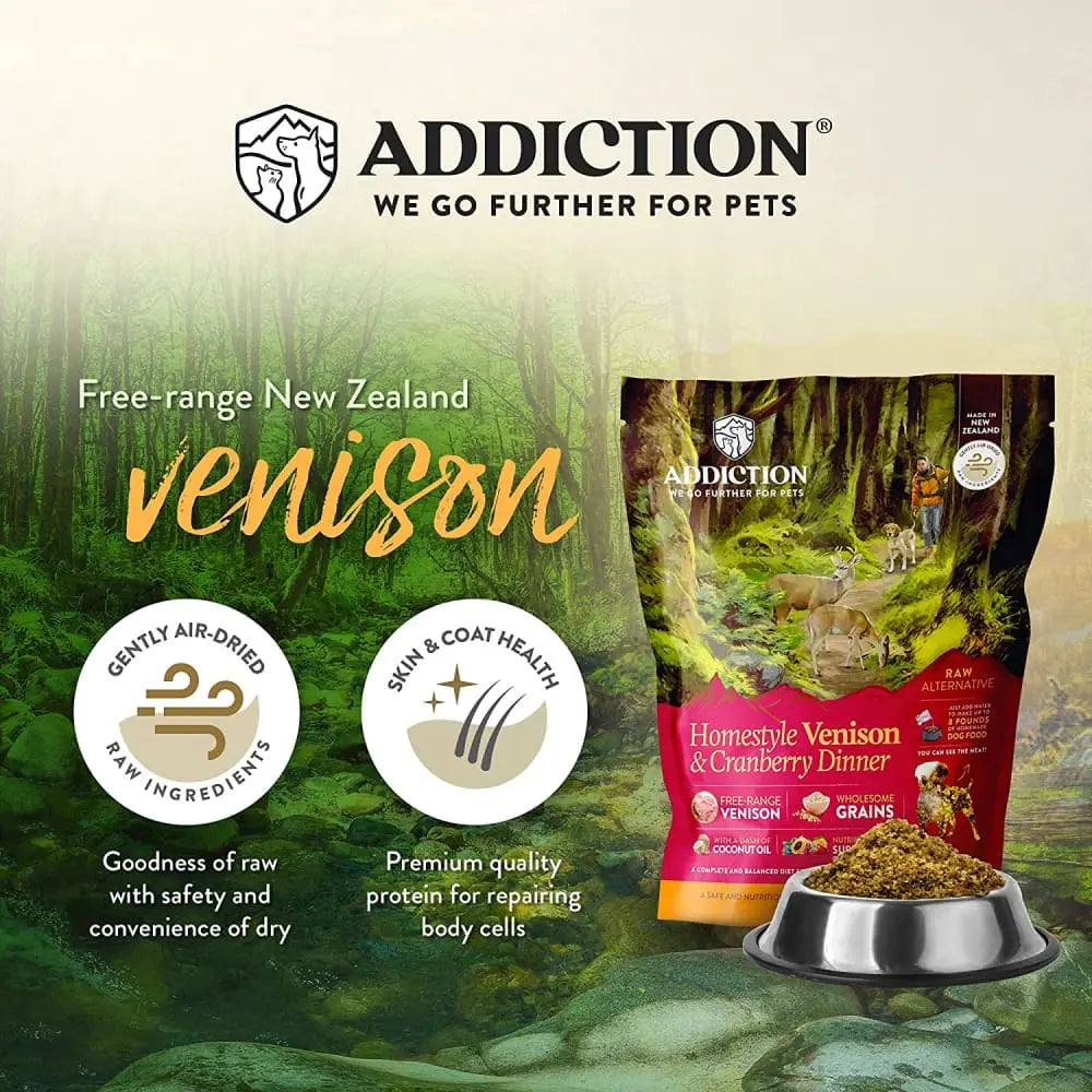 Addiction Homestyle Venison & Cranberry Dinner Raw Alternative Air-Dried Dog Food Addiction