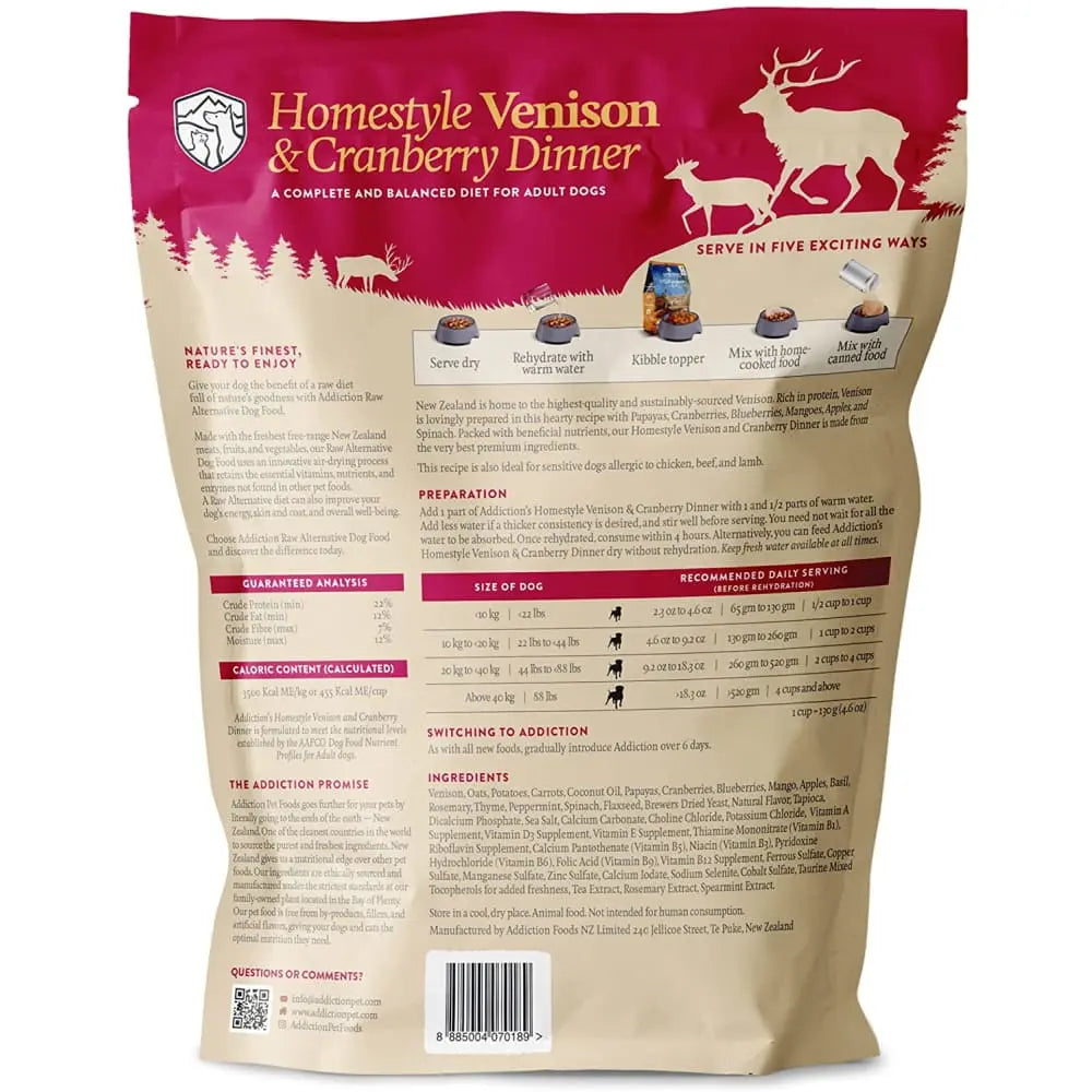 Addiction Homestyle Venison & Cranberry Dinner Raw Alternative Air-Dried Dog Food Addiction