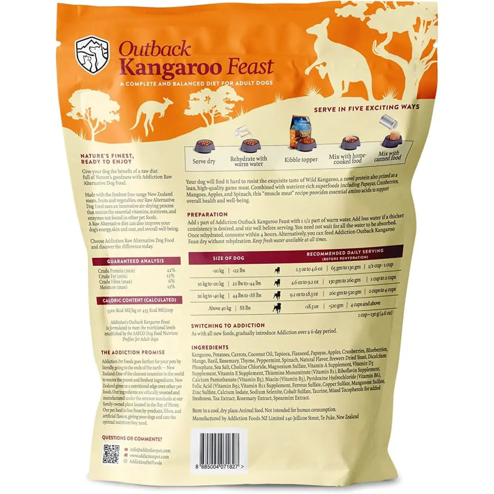 Addiction Outback Kangaroo Feast Raw Alternative Skin and Coat Health Air Dried Dog Food Addiction