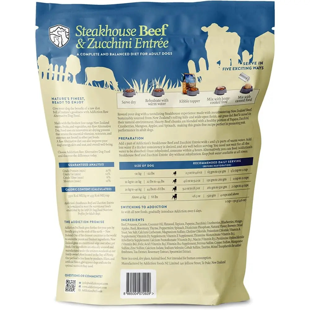 Addiction Steakhouse Beef & Zucchini Raw Alternative Digestive Skin Coat HealthDog Food 2 lb Addiction