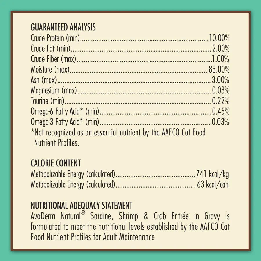 AvoDerm Grain Free Sardine Shrimp & Crab Entree in Gravy Canned Cat Food 24/3oz AvoDerm CPD