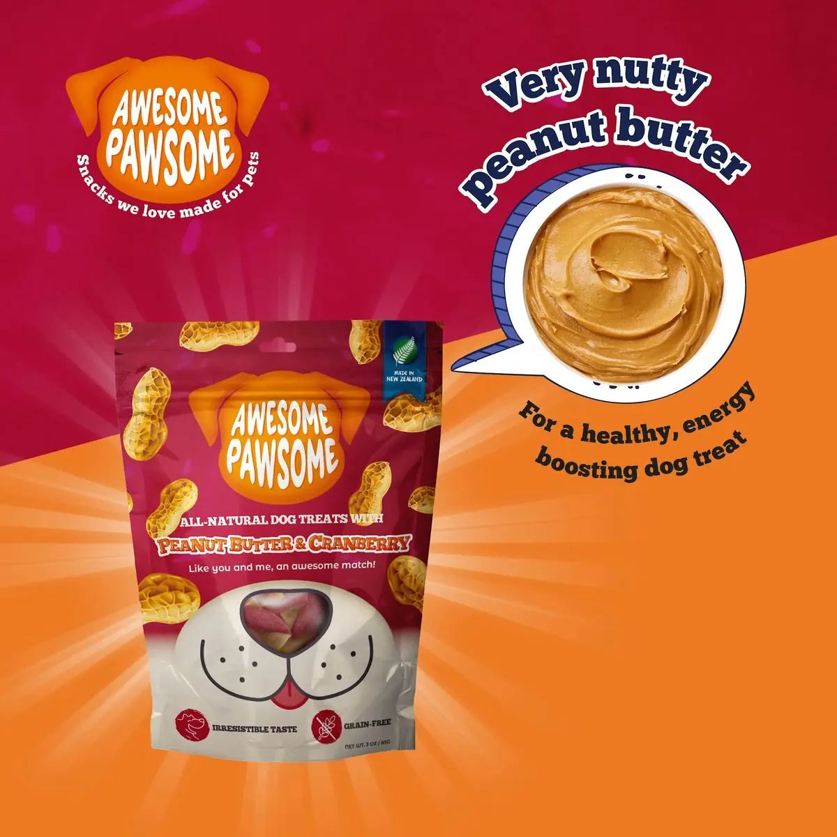 Awesome Pawsome Peanut Butter & Cranberry Dog Treats 3oz Awesome Pawsome