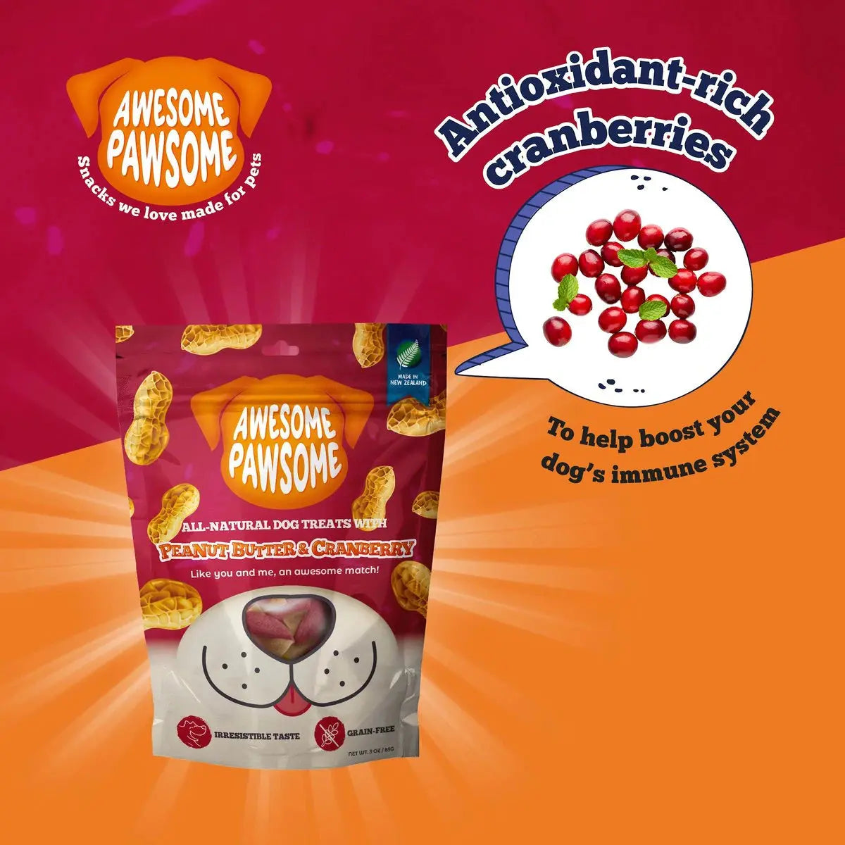 Awesome Pawsome Peanut Butter & Cranberry Dog Treats 3oz Awesome Pawsome