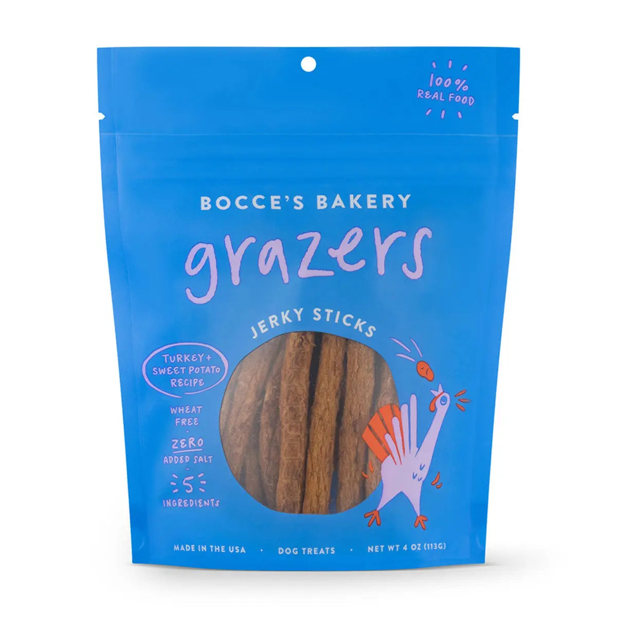 Bocce's Bakery 4oz Turkey Grazers Jerky Sticks Dog Treats Bocce's Bakery