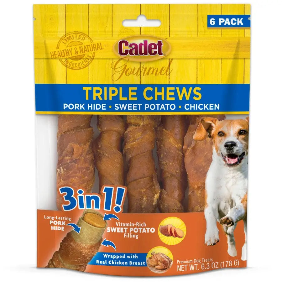 Cadet Gourmet Triple Chews Pork Hide Twists Cadet