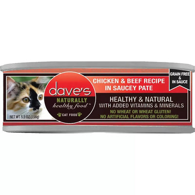 Dave's Pet Food Saucey Pate Grain Free Wet Cat Food 5.5oz can case of 24 Dave's Pet Food