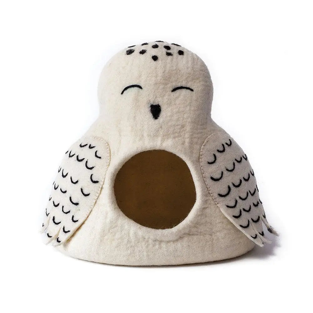 Dharma Dog Karma Cat Wool Pet Cave, Owl, Snowy Small Dogs & Cat Bed Dharma Dog Karma Cat