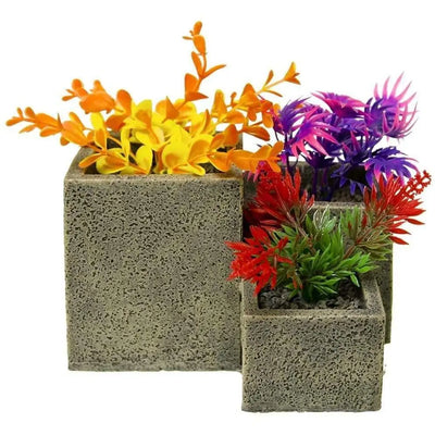 Exotic Environments Square Flower Pot Garden - Stone Colorful Blue Ribbon Pet