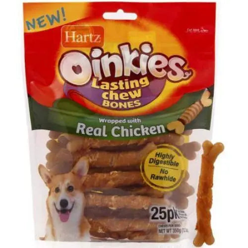 Hartz Oinkies Long Lasting Dog Chew Bones Wrapped With Real Chicken Hartz