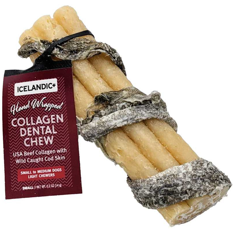 Icelandic Beef Collagen Dental Chew w/ Wrapped Fish Dog Chew Treats Icelandic