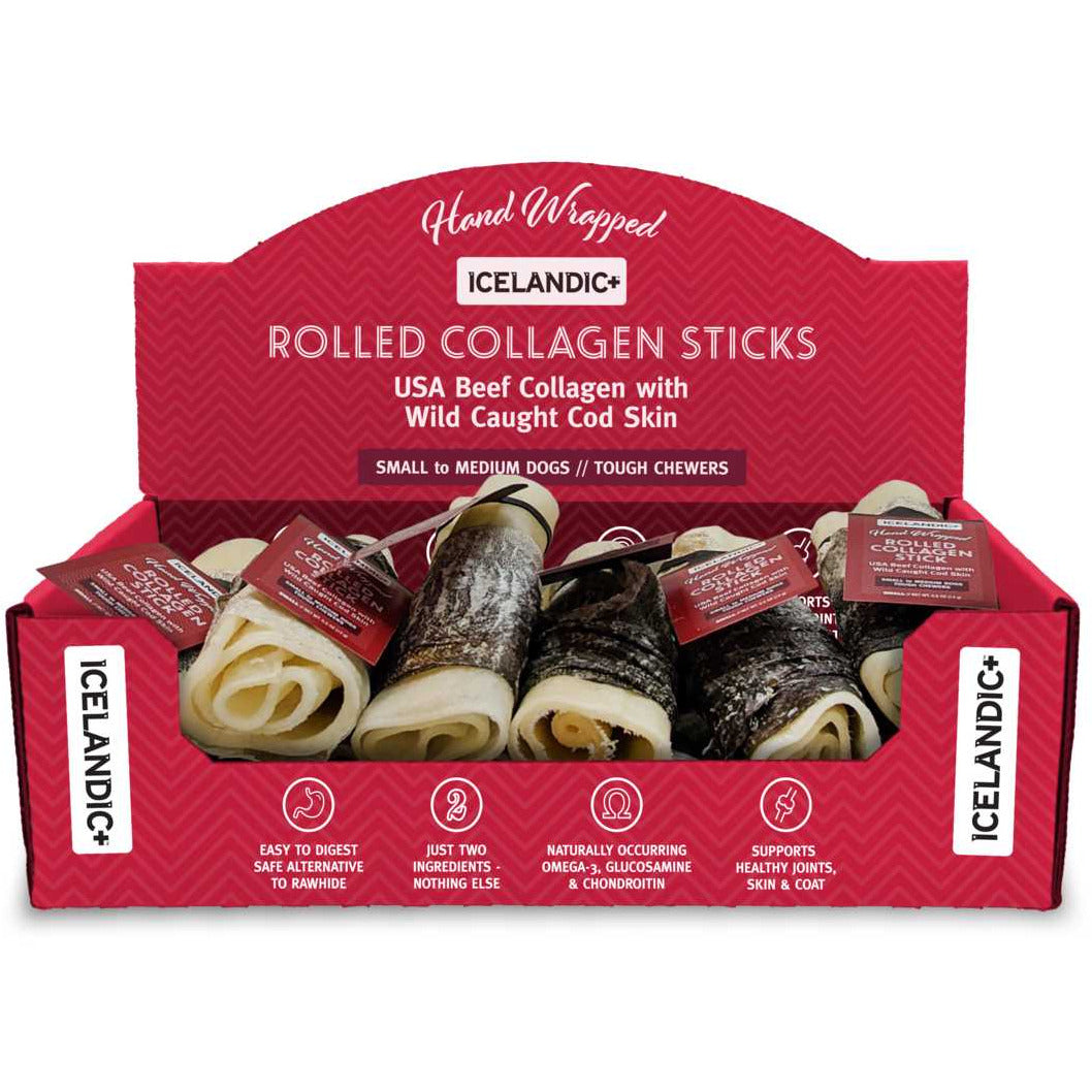 Icelandic Beef Rolled Collagen Stick w/ Wrapped Fish Dog Chew Treats Icelandic