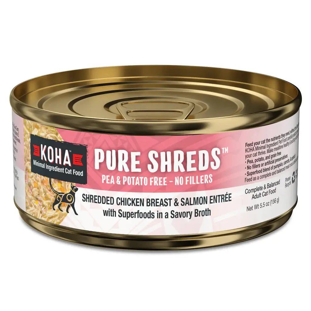 KOHA Pure Shreds Shredded Chicken Breast & Salmon Entrée Wet Cat Food KOHA