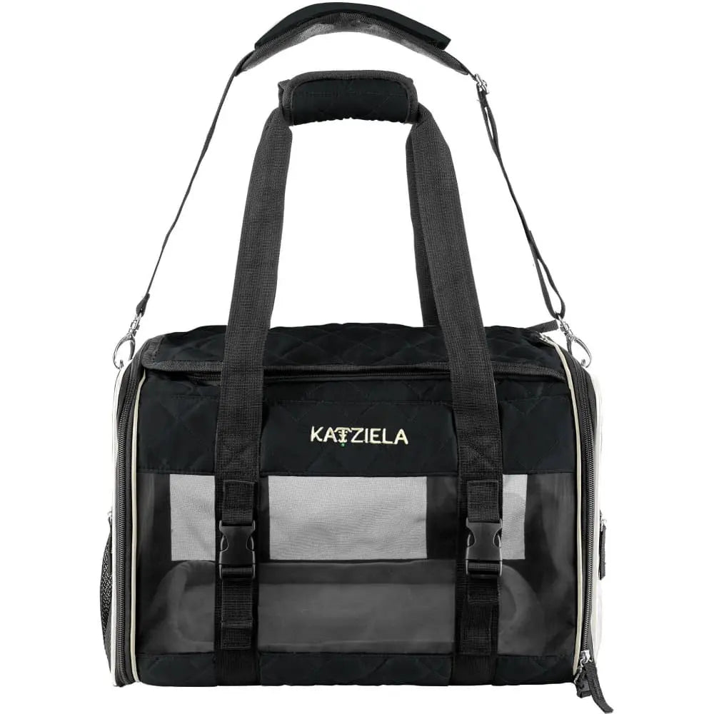 Katziela Deluxe Quilted Airline Approved Pet Dog & Cat Carrier for Airplane Travel Katziela