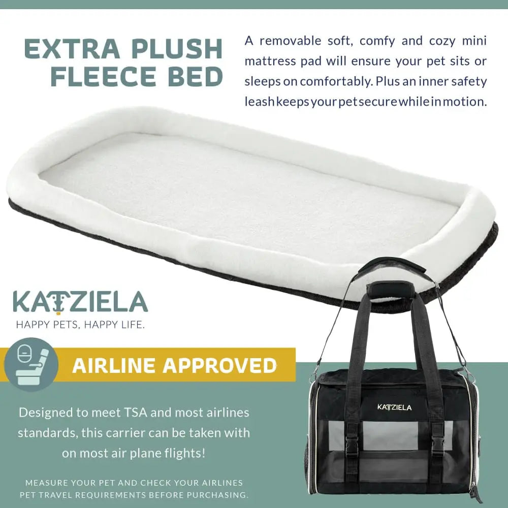 Katziela Deluxe Quilted Airline Approved Pet Dog & Cat Carrier for Airplane Travel Katziela