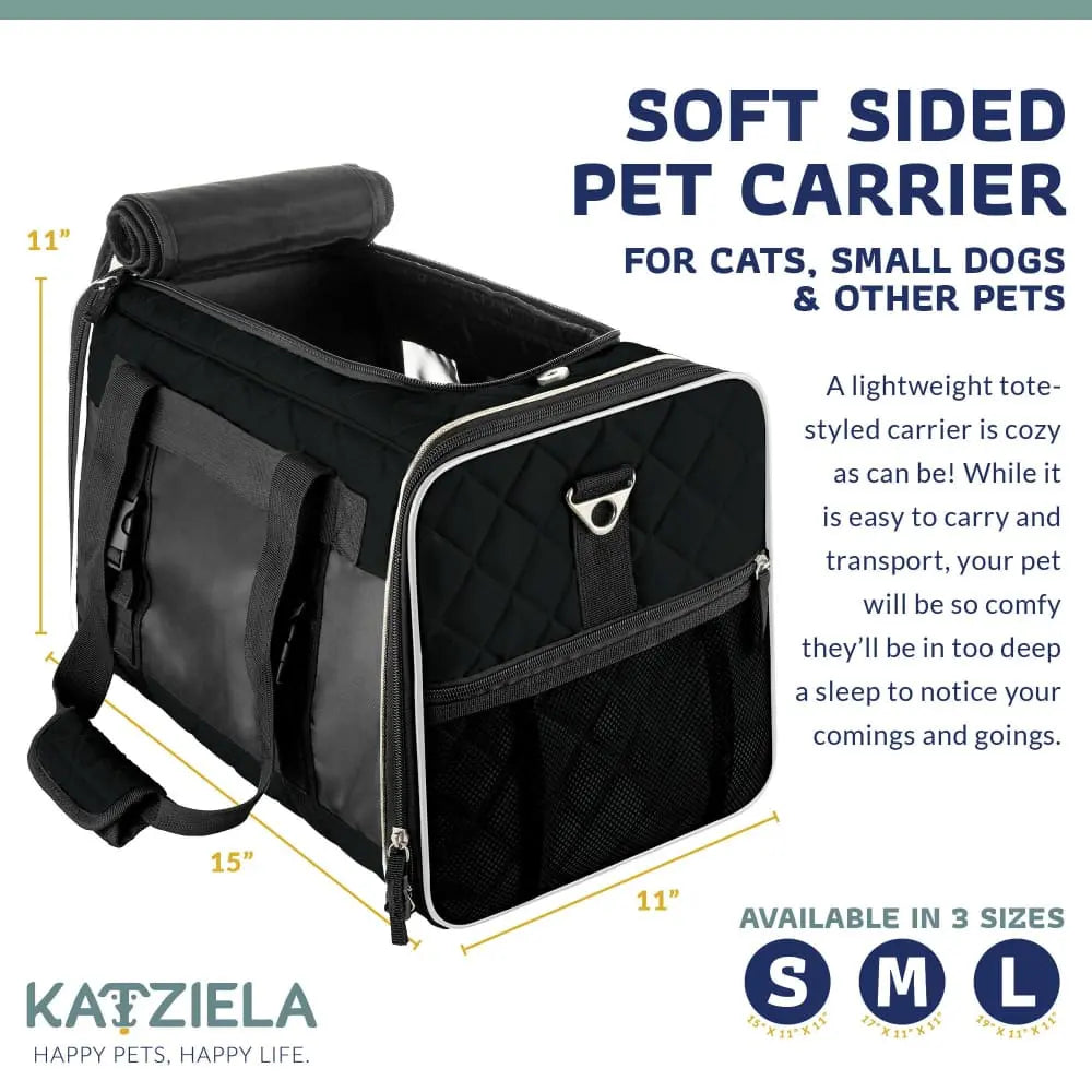 Katziela Deluxe Quilted Airline Approved Pet Dog & Cat Carrier for Airplane Travel Katziela