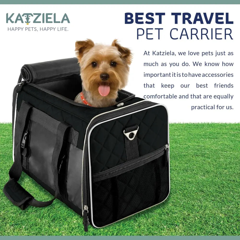 Katziela Deluxe Quilted Airline Approved Pet Dog & Cat Carrier for Airplane Travel Katziela