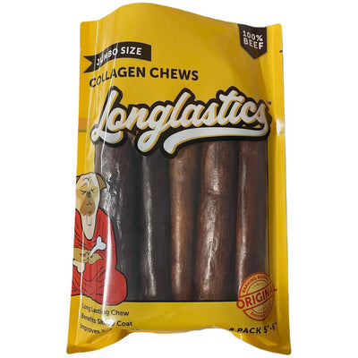 Longlastics Jumbo Collagen Stick 5" to 6" (8 Pack) for Small to Medium Dogs / Power Chewers Barking Buddha