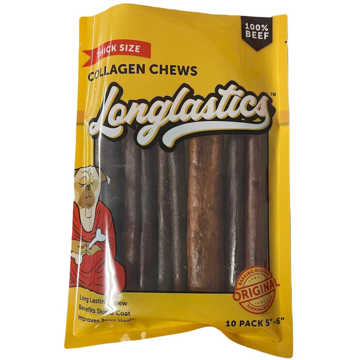 Longlastics Thick Collagen Stick 5" to 6" (10 Pack) for Small to Medium Dogs / Medium Chewers Barking Buddha