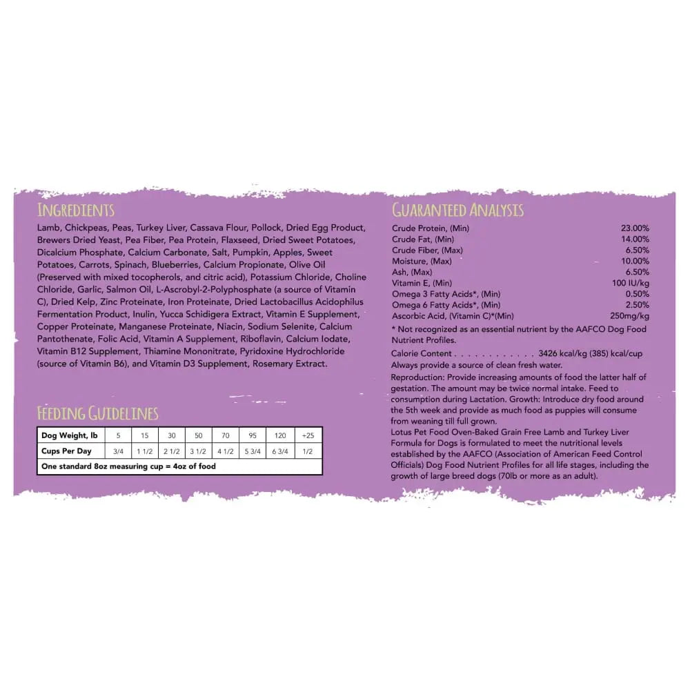 Lotus Oven-Baked Grain-Free Lamb & Turkey Liver Recipe Dry Dog Food Lotus