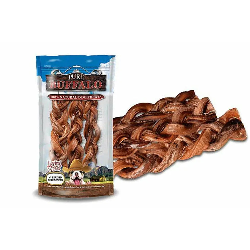 Loving Pets Pure Buffalo Braided Bully Sticks Dog Treats Loving Pets