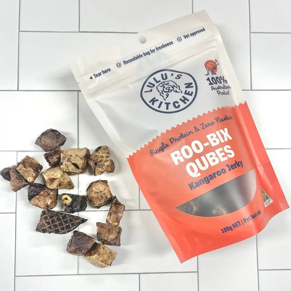 Lulu's Kitchen Roo-Bix Qubes Kangaroo Jerky Dog Treats Lulu's Kitchen