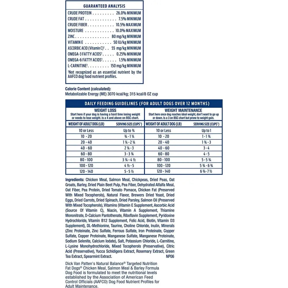 Natural Balance Pet Foods Fat Dogs Chicken & Salmon Formula Low Calorie Dry Dog Food Natural Balance CPD