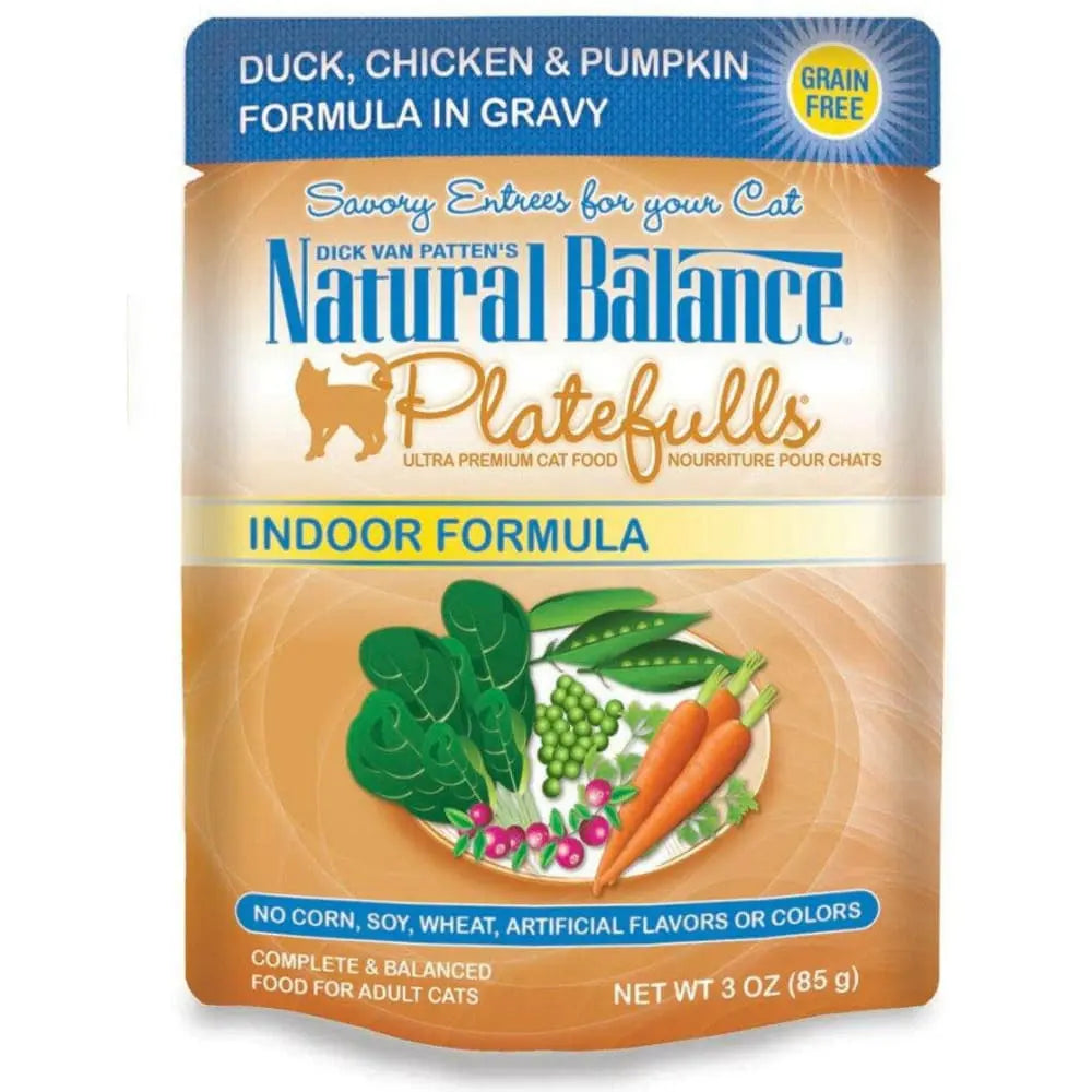 Natural Balance Pet Foods Platefulls Indoor Duck, Chicken & Pumpkin in Gravy Cat Wet Food 3 oz, 24 Natural Balance CPD