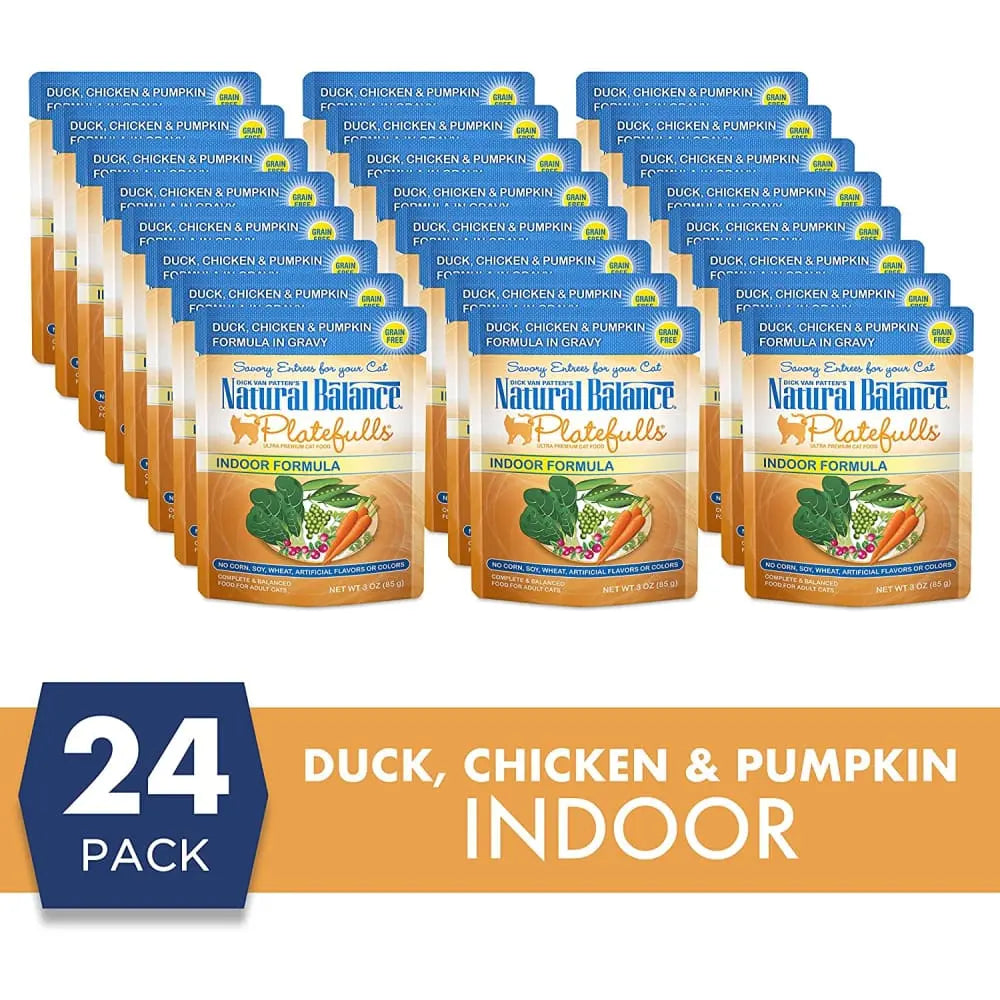 Natural Balance Pet Foods Platefulls Indoor Duck, Chicken & Pumpkin in Gravy Cat Wet Food 3 oz, 24 Natural Balance CPD